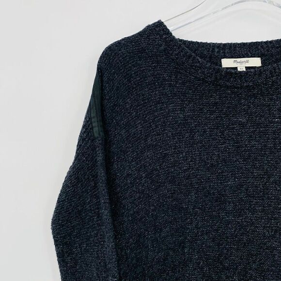 Madewell Size XS Charcoal Gray Suede Stripe Texturework Crewneck Sweater Top - Picture 5 of 7